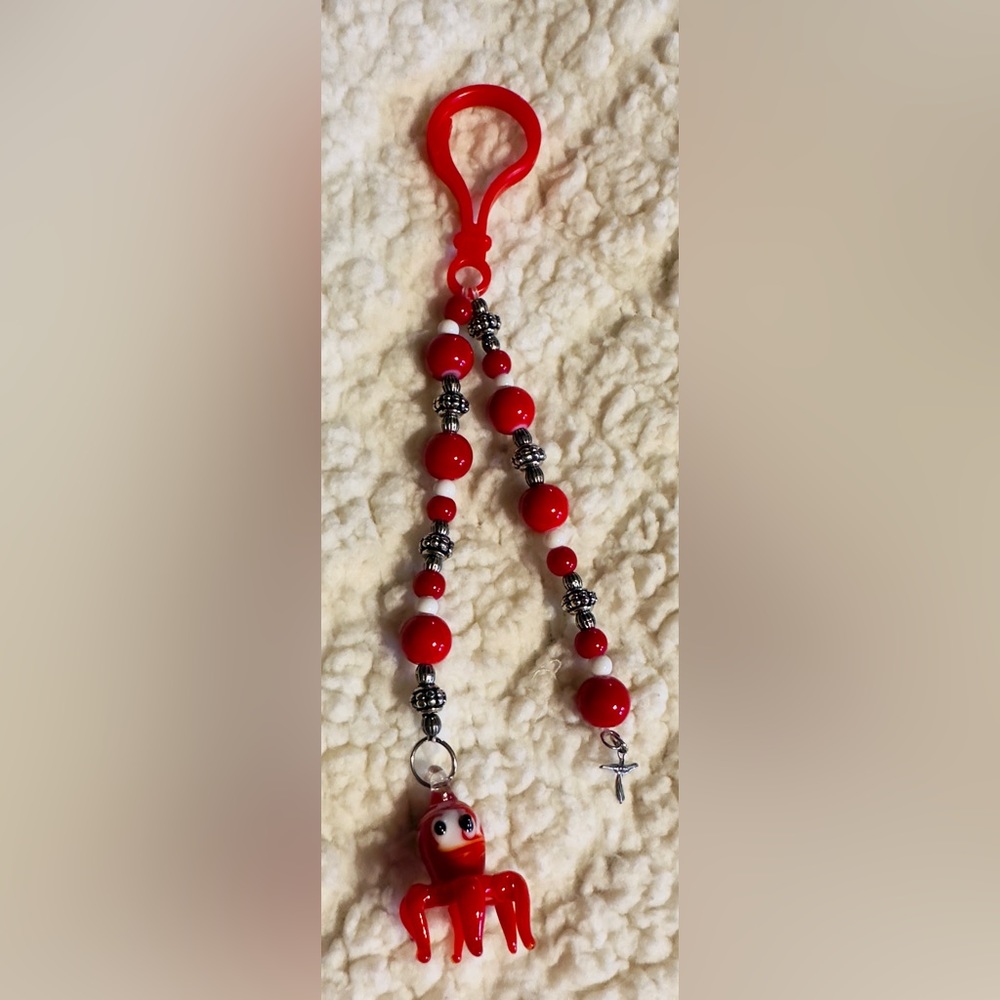 Handmade Glass Octopus and Cross Keychain